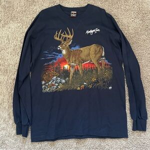 Men’s Vintage Deer Hunting Long Sleeve Shirt - Navy - Image West 1995 - Size XL